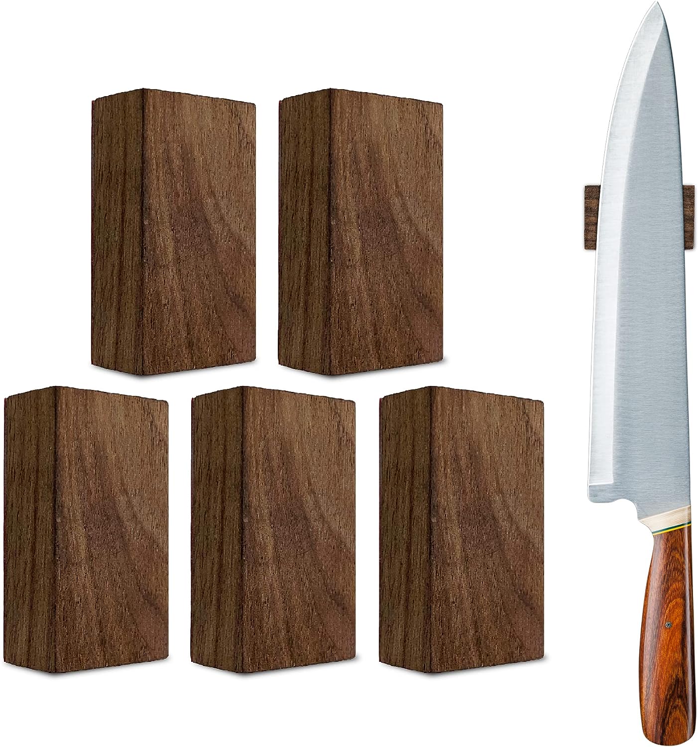 Magnetischer Messerhalter für die Wand – starke Neodym-Magnete und  3M-Klebestreifen (kein Bohren!) 5,1 x 3,1 cm Holz-Walnussblock,  Küchenutensilien