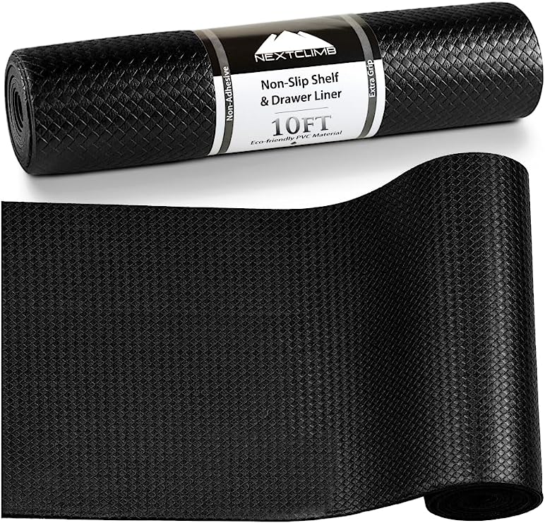 Premium Non-Slip Shelf Liner - Anti-Adhesive Kitchen Cabinet Mat - Washable Fridge and Pantry Liner (Black) - NextClimb