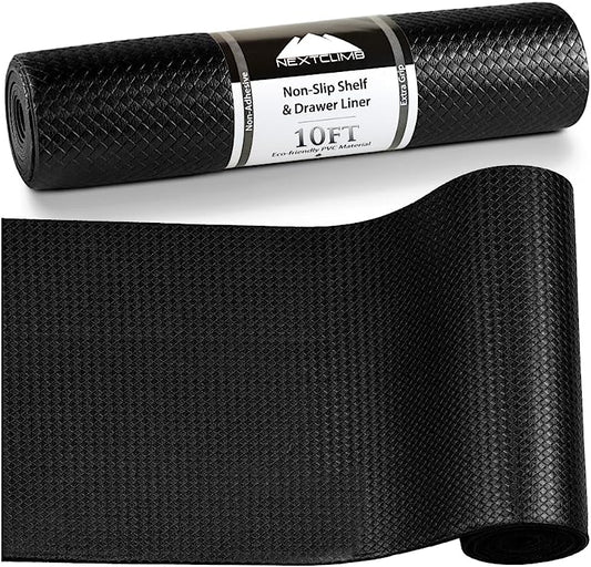 Premium Non-Slip Shelf Liner - Anti-Adhesive Kitchen Cabinet Mat - Washable Fridge and Pantry Liner (Black) - NextClimb