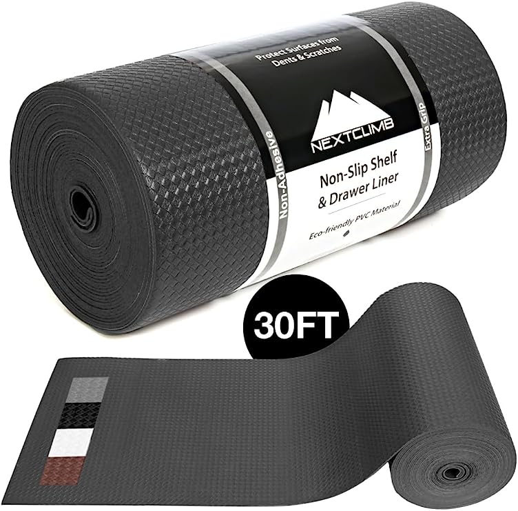 Premium Non-Slip Shelf Liner - Anti-Adhesive Kitchen Cabinet Mat - Washable Fridge and Pantry Liner (Black) - NextClimb
