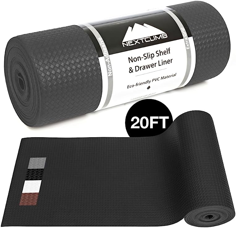 Premium Non-Slip Shelf Liner - Anti-Adhesive Kitchen Cabinet Mat - Washable Fridge and Pantry Liner (Black) - NextClimb