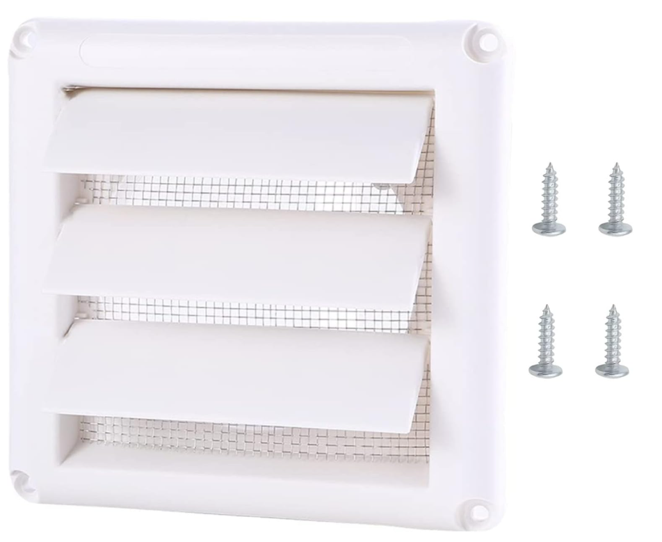 4 Inch White Plastic Louvered Outdoor Vent Cover With Stainless Steel Grille Screen for Dryer, Exhaust Vent cover Widely Used for Dryers and Houses Wall to Keep Rain, Snow, Wind