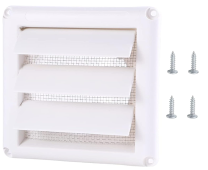 4 Inch White Plastic Louvered Outdoor Vent Cover With Stainless Steel Grille Screen for Dryer, Exhaust Vent cover Widely Used for Dryers and Houses Wall to Keep Rain, Snow, Wind