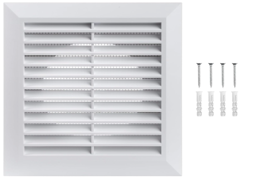 4 Inch Fit - White Plastic Vent Cover - Exhaust Dryer Vent Cover - Built-in Protection Screen and Screws Included - Outside Dimensions: 6.7 x 6.7 Inches