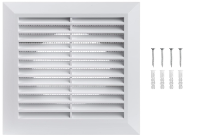 4 Inch Fit - White Plastic Vent Cover - Exhaust Dryer Vent Cover - Built-in Protection Screen and Screws Included - Outside Dimensions: 6.7 x 6.7 Inches