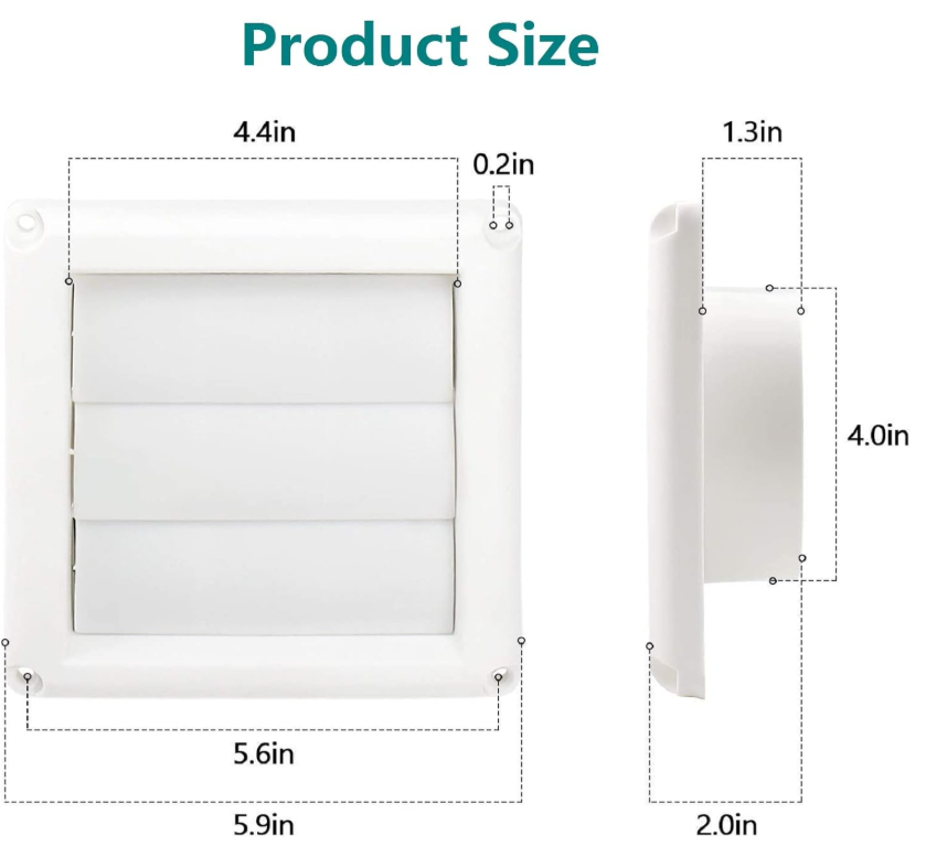 4 Inch White Plastic Louvered Outdoor Vent Cover With Stainless Steel Grille Screen for Dryer, Exhaust Vent cover Widely Used for Dryers and Houses Wall to Keep Rain, Snow, Wind