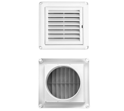 Air Vent ABS Louver Grille Cover, 2 Pack 4" Square Covers with Built-in Fly Screen Mesh for Bathroom Office Home