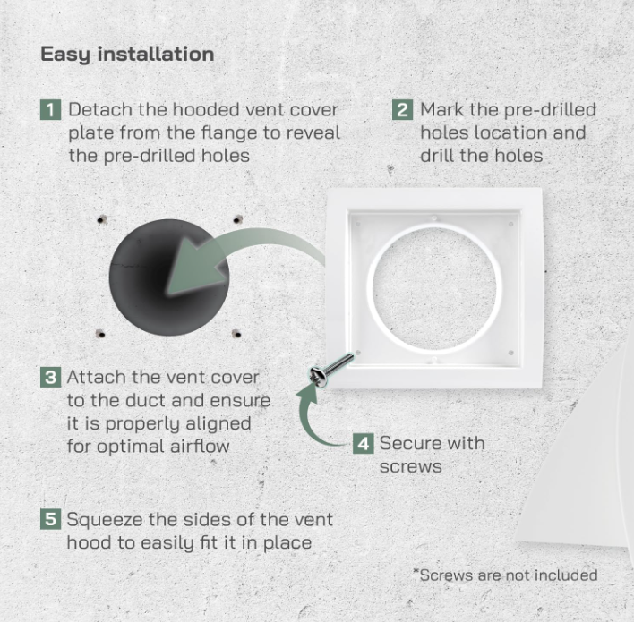 6 Inch White Dryer Vent Hood/Duct Cover for Walls or Ceiling/ABS Plastic Protection Hood With Rain Cover and Backdraft Damper/Exhaust and Dryer Vent Covers for Indoor & Outdoor Use