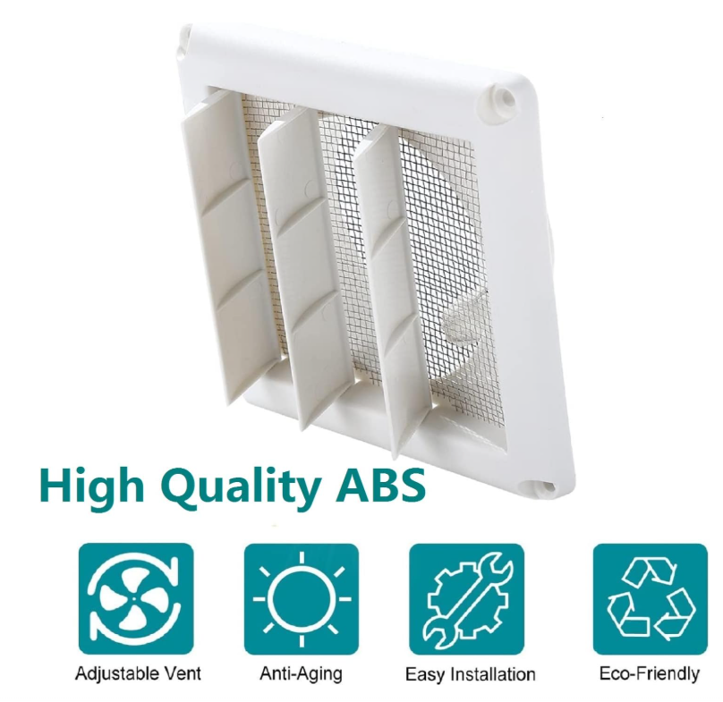 4 Inch White Plastic Louvered Outdoor Vent Cover With Stainless Steel Grille Screen for Dryer, Exhaust Vent cover Widely Used for Dryers and Houses Wall to Keep Rain, Snow, Wind