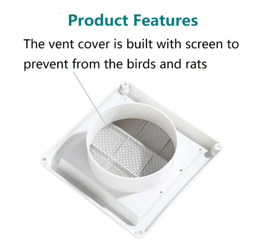 4 Inch White Plastic Louvered Outdoor Vent Cover With Stainless Steel Grille Screen for Dryer, Exhaust Vent cover Widely Used for Dryers and Houses Wall to Keep Rain, Snow, Wind