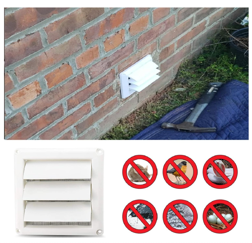 4 Inch White Plastic Louvered Outdoor Vent Cover With Stainless Steel Grille Screen for Dryer, Exhaust Vent cover Widely Used for Dryers and Houses Wall to Keep Rain, Snow, Wind