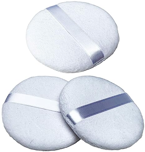 Powder Puffs - Extra Large Jumbo 4.5” - 100% Pure Cotton Soft Fluffy Washable Puff For Makeup Face Body Loose Powder Foundation (3-Pack, White 4.5") - NextClimb