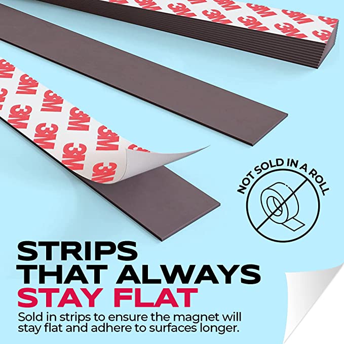 [Bundle] Strong Magnetic Tape Strips - 1" x 5.8" Flat Strips - 3 meter Adhesive Backing - NextClimb