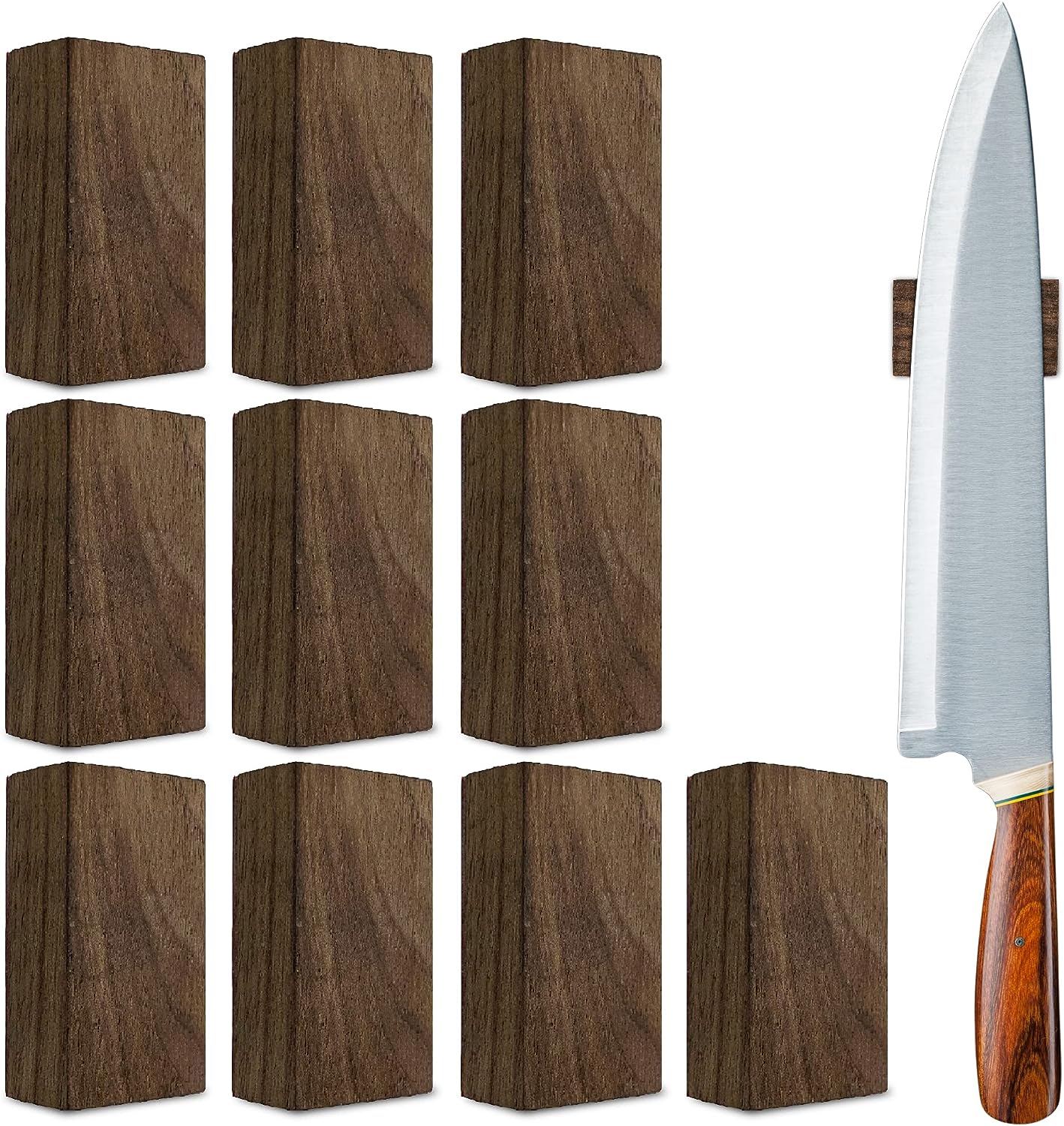 Magnetic Knife Holder - Neodymium Magnets, No Drilling Required - 2 inch x 1.2 inch Walnut Wood Block