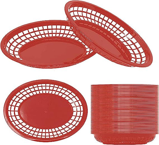 Fast Food Baskets - Large Size - 12" x 9" - Reusable Red Plastic Tray - NextClimb