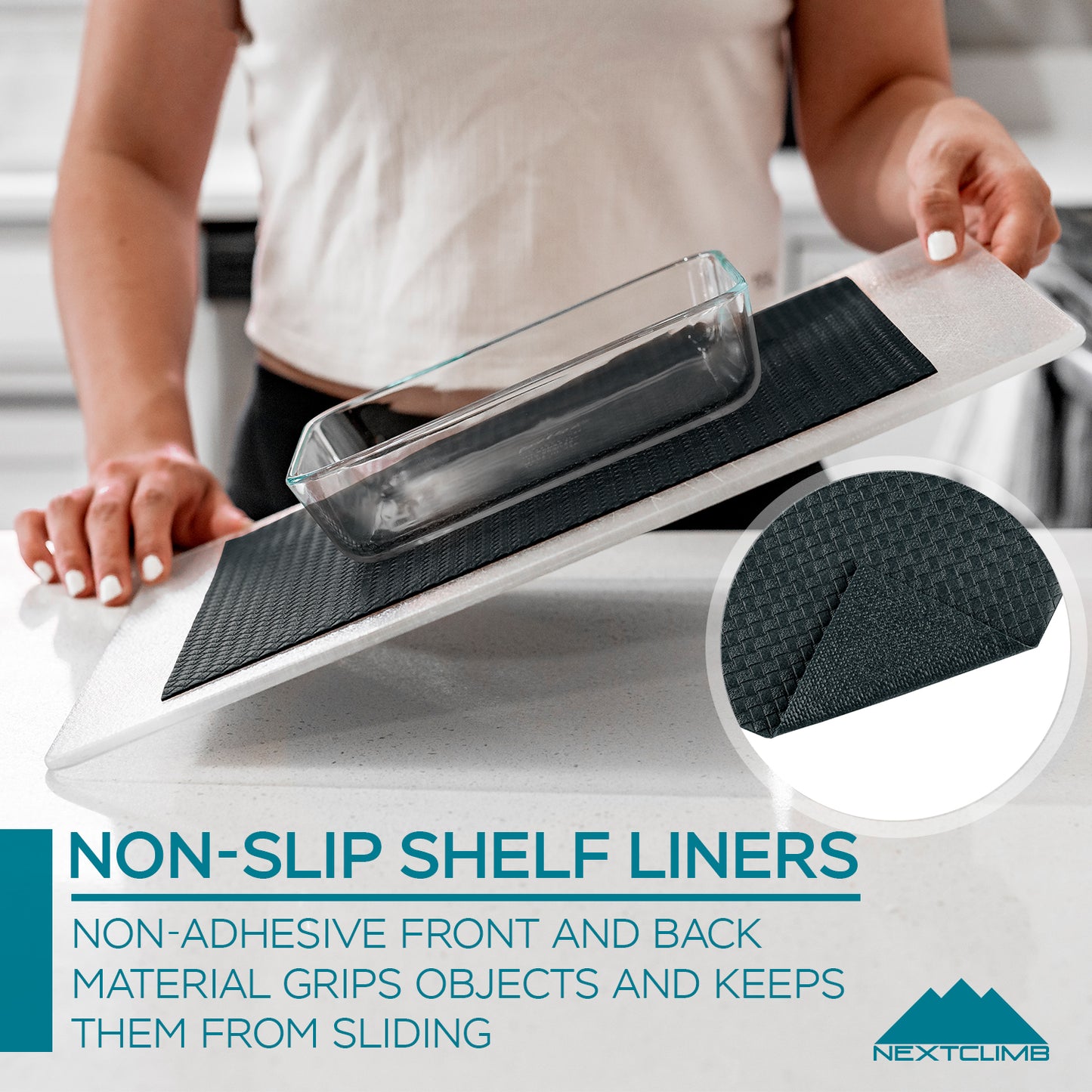 Premium Non-Slip Shelf Liner - Anti-Adhesive Kitchen Cabinet Mat - Washable Fridge and Pantry Liner (Black)