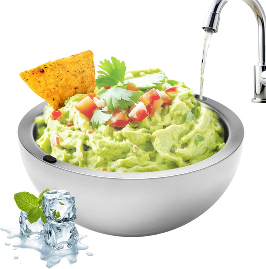 Dip Chiller Bowl - Large 35oz Capacity - Frozen Ice Stainless Steel Serving Bowl - Insulated Dip Dish Platter Keeps Salsa, Guacamole, Condiments, Sauces, Salad & Food Hot or Cold (1 Bowl)