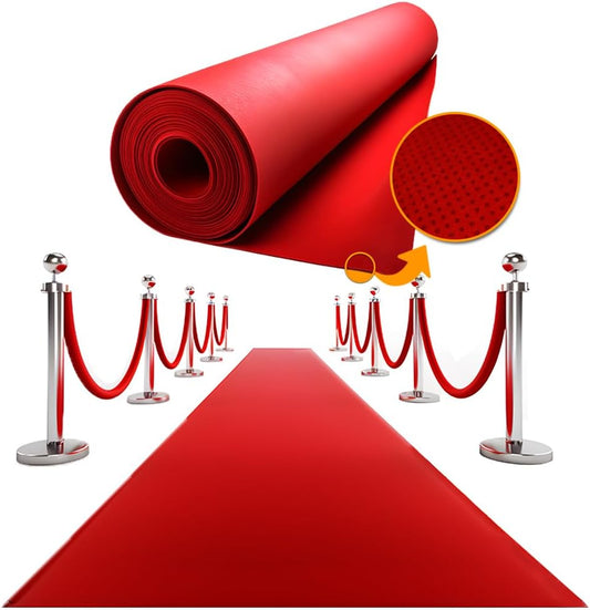 Red Carpet Runner for Party - Triple Thickness, Non-Slip Grip Dots - Felt Rug Party Decorations - Wedding Ceremony Aisle Runner, Hollywood Oscars Grammy Event Runway