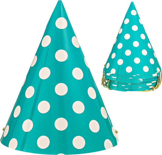 Polka Dot Party Hats - Pre-Assembled Cardstock Paper - for Kids and Adults - Gold Elastic Band - NextClimb